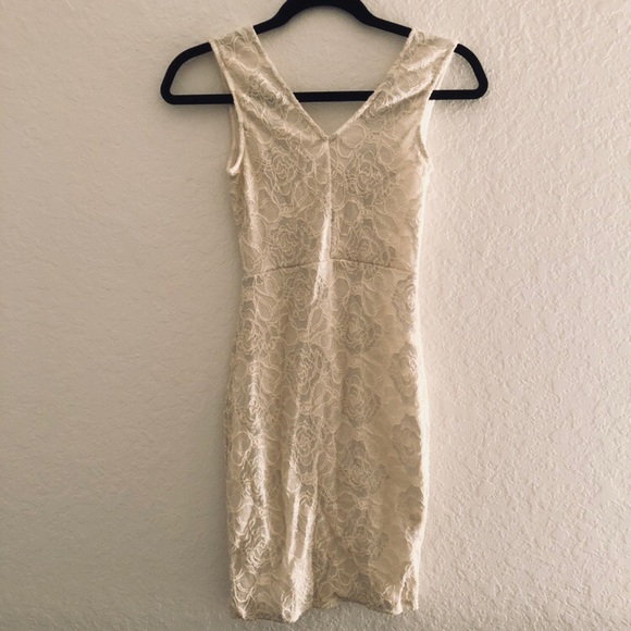 Light Cream Floral Roses Bodycon Dress XS - Picture 7 of 8